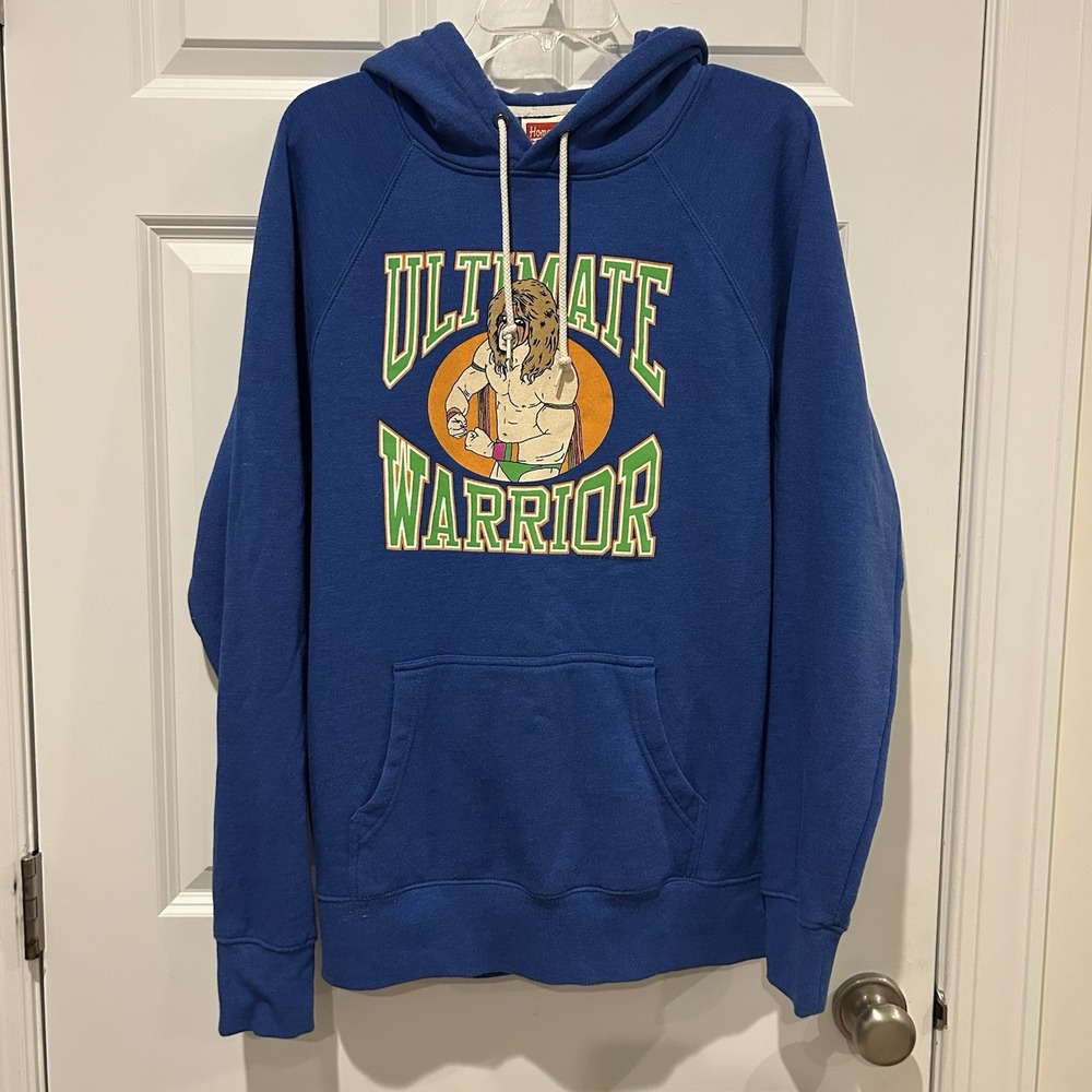 HOMAGE WWE Ultimate Warrior Pullover Hoodie Blue Men’s Medium Retro Wrestling